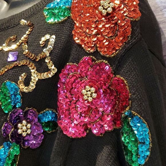 Vintage SML Glitz Black Sequin & Beaded Embellished Sweater, Sz - Picture 5 of 7